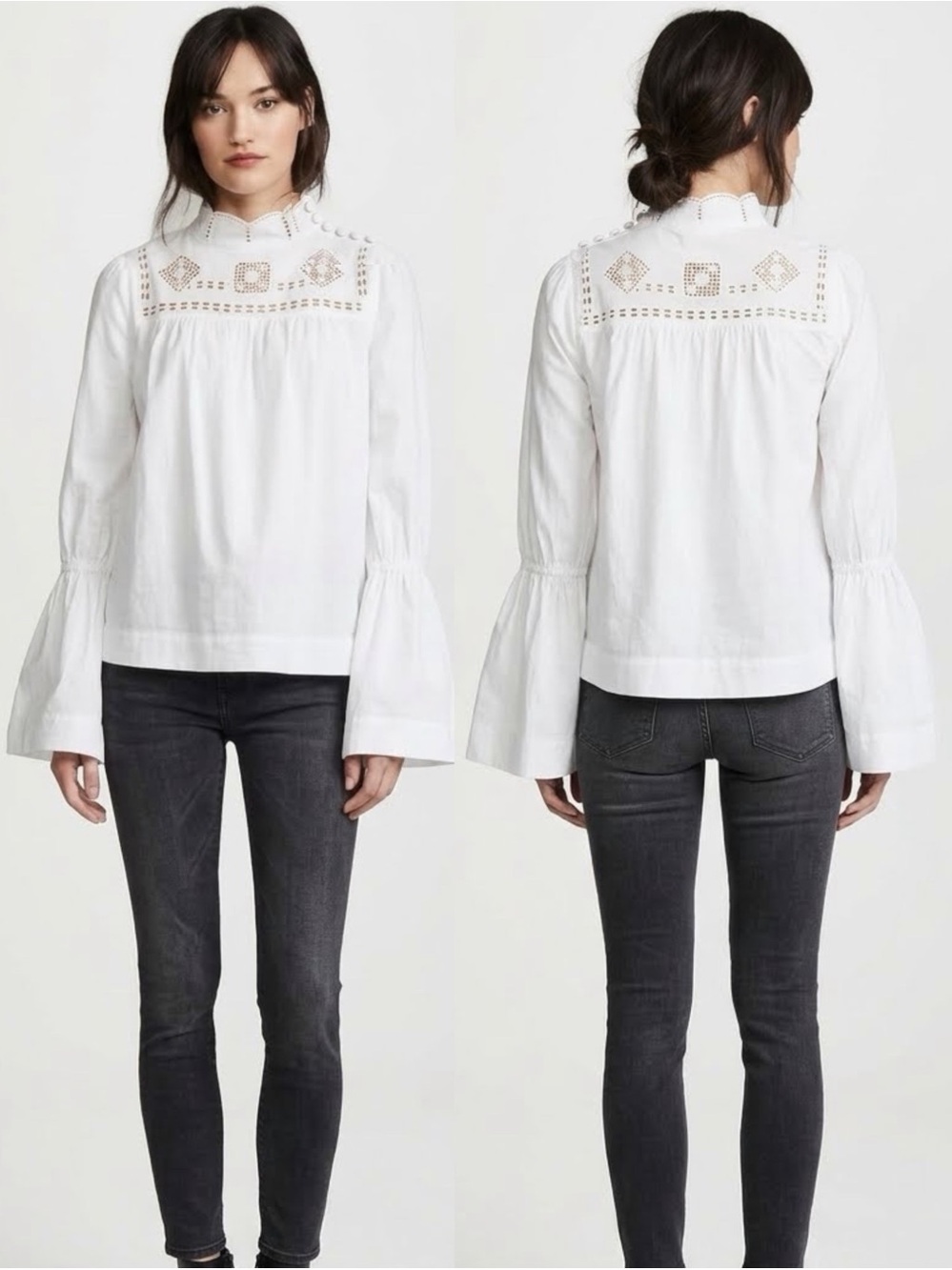 Free People Another Eternity Top Boho Crochet Lace White Bell Sleeve Small NWOT